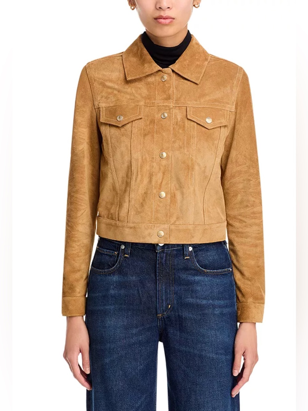 Re/Done Suede Trucker Jacket in Caramel Brown